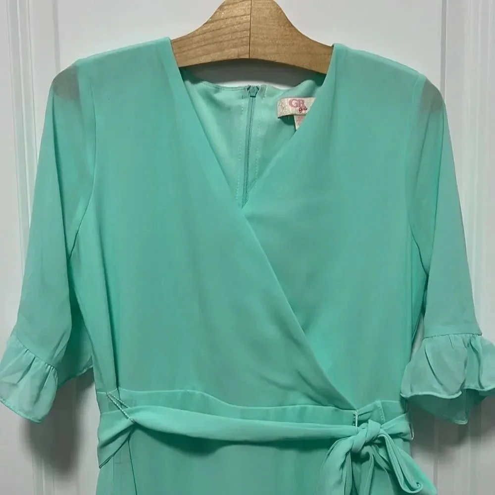 Gianni Bini Girls || Tiffany Blue Wrap Dress With Ruffles on Bottom Size 12.